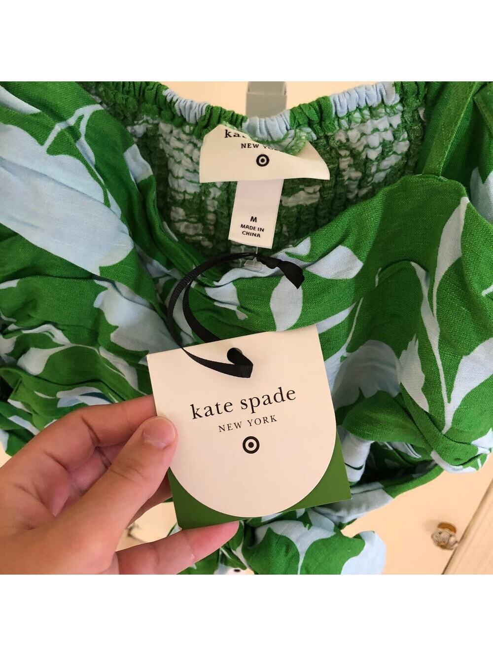 Kate Spade X Target NWT Classic Rose Ruched Linen Floral Tank Top Green/White M - Picture 8 of 12